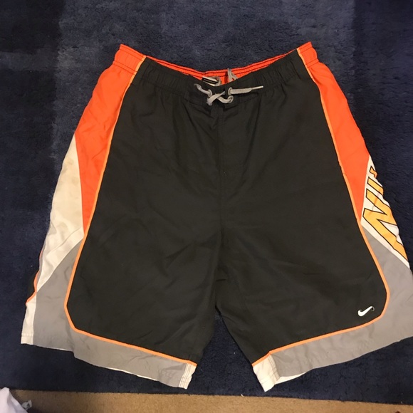 black and orange swim trunks